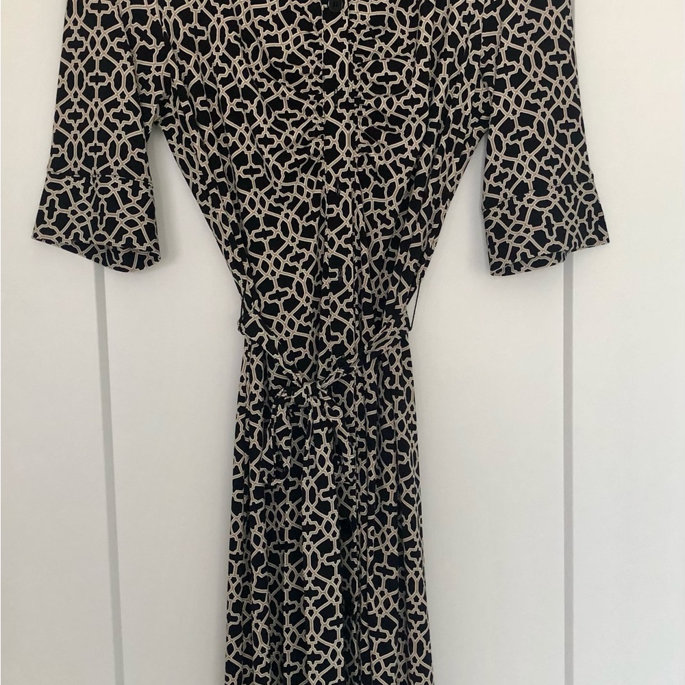 70s Vibe Laundry Black and Cream Geometric Dress